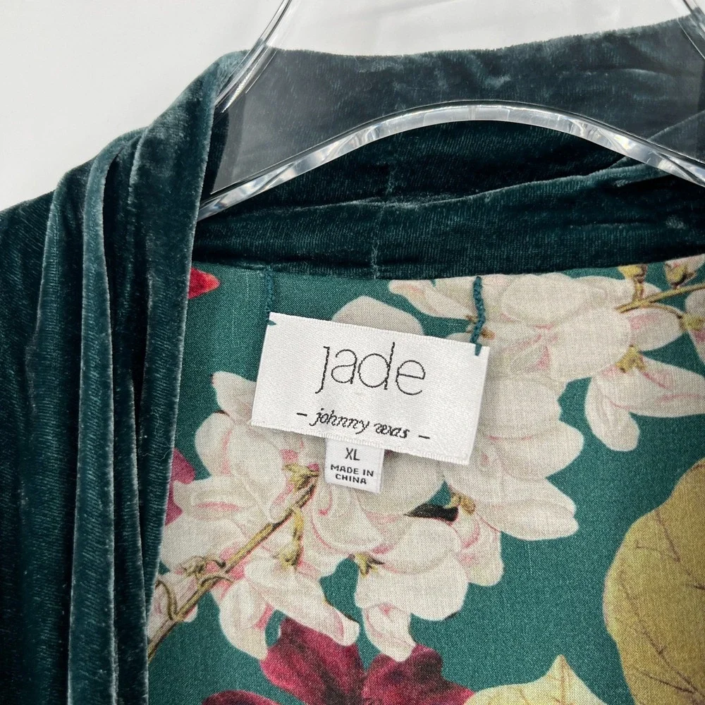Johnny Was Jade Cardigan Womens‎ XL Reversible Velvet Silk Floral Green Kimono